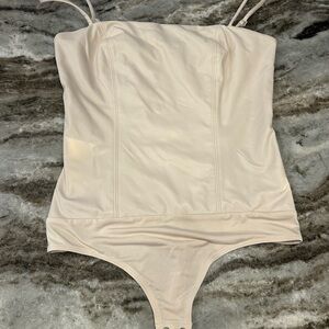Express Women’s Cream Body Contour Collection Bodysuit with Spaghetti Straps S